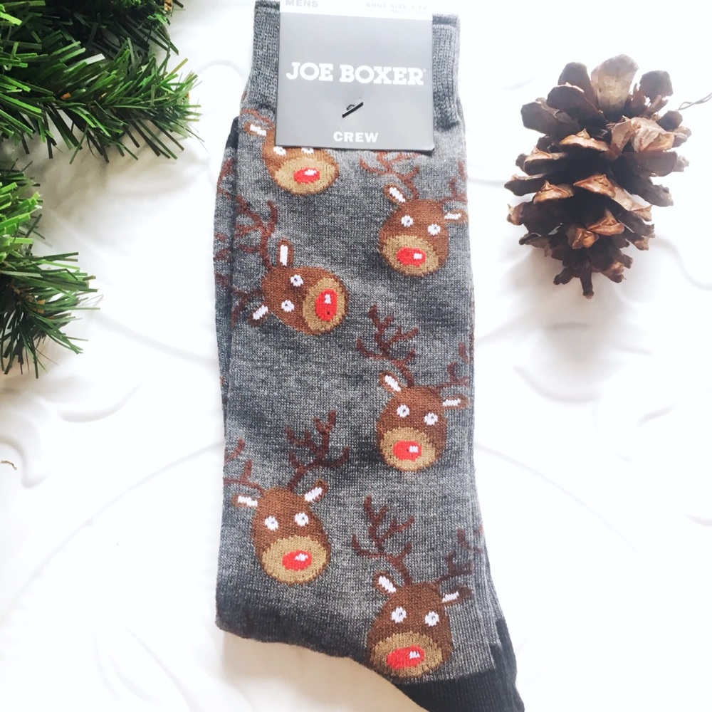 XMAS RED NOSE REINDEER Novelty Crew Socks